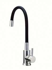 360°旋转不锈钢厨房水龙头 - 单孔安装，陶瓷阀芯，节水设计，抛光拉丝表面，无需电池，冷热水控制，高拱形出水嘴，四季皆宜的厨房用品，厨房配件，厨房工具