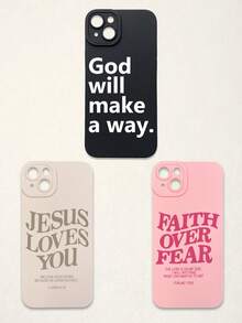 3pcs Christian Style Black/Beige/Pink Phone Cases Compatible With IPhone & Galaxy - Multicolor - View 46