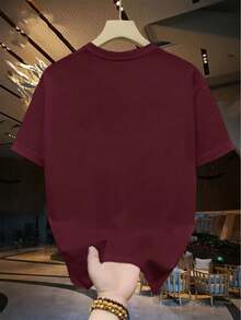 Men's T-Shirt, 100% Premium Cotton, Short Sleeve, Love Paw Print, Pet Dog Design, Stylish, Crew Neck, Plain, Casual Fashion. - 紫紅色 - 查看 2