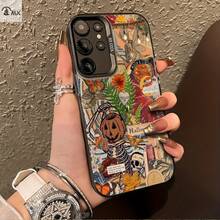 Funda de teléfono con diseño de calavera de calabaza para Samsung Galaxy S25ULTRA, S24PLUS, S23FE, S21PRO, S22, S20+, A03S, A05S, A14, A31, A53, A34, A10, A04E, M04, A33, A35, A55, A72, A71, A70, A22, A16, A06, A20S, A54, con diseño antimanchas, moderno, a la moda y colorido en plata IMD. - Colores mixtos - Ver 1
