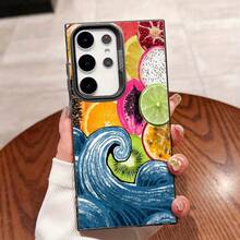 Funda con ilustración de frutas y olas para Samsung Galaxy S25ULTRA, S24PLUS, S23FE, S21PRO, S22, S20+, A03S, A05S, A14, A31, A53, A34, A10, A04E, M04, A33, A35, A55, A72, A71, A70, A22, A16, A06, A20S, A54, anti-suciedad, a la moda, moderna, colorida, plateada IMD - Colores mixtos - Ver 2