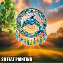 1 قطعة، مصيد أحلام على شكل دلفين، مصيد أحلام ملون للنافذة، لوحة أكريليك، هدية عيد، ديكور شتوي، هدية عيد ميلاد، ديكور نافذة، ديكور بهو، ديكور حائط، ديكور غرفة، هدية رأس السنة (9.0 * 11.0 بوصة) 23 * 28 سم - ازرق عسكري - مشاهدة 6