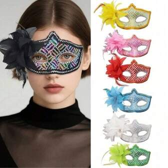 1pc Half Face Glitter Mask, Suitable For Parties, Festivals, Costumes, Flower Masks, Role Play Props, Party Outfits, Masquerade Masks, Halloween Party Gifts