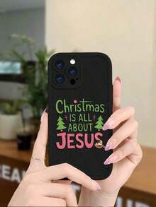 Teléfono Teléfono 17 Pro CasoNavidad Jesús Imprimir Teléfono 17 16 15 14 13 12 11 Serie, Lindo Dibujos Animados Suave Silicona Contraportada Mujeres Niñas, Vacaciones Festivo Protector - Negro - Ver 2