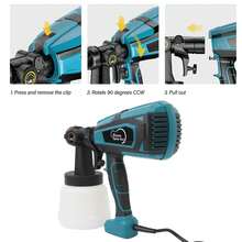 Pulverizador de pintura inalámbrico sin escobillas, caudal de 1200 ml/min y pistola de pintura eléctrica de 1000 ml para muebles y paredes. - Azul - Ver 8