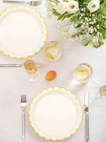 10个/20个/50个装象牙色纸盘，金色箔纸装饰，7英寸/9英寸一次性象牙色扇形纸盘，奶油蛋糕盘，适用于婚礼、婴儿派对、生日、甜点等场合。 - 白色 - 查看 5