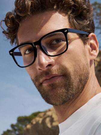 1 PC Men's Casual Rectangle Frame Anti-Blue Light Black Glasses,Lightweight Simple Design Reading Glasses For Everyday Use And Travel Accessories