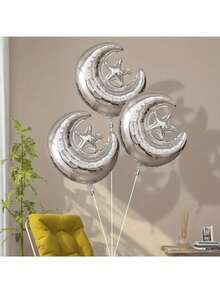 4pcs Moon & Star Foil Balloons Set, Suitable For Party Decoration, Middle East Home Decor, Ramadan Mubarak - Multicolor - View 2
