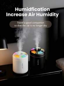 1 Pc Mini Car Humidifier, 180ml Capacity, USB Power Supply, Two Colors Black And White Optional, With Cold Fog And Luminous Atmosphere Light Humidifier,Car Air Freshener, 6 Kinds Of Aromatic Essential Oils Optional - Black and White - View 4