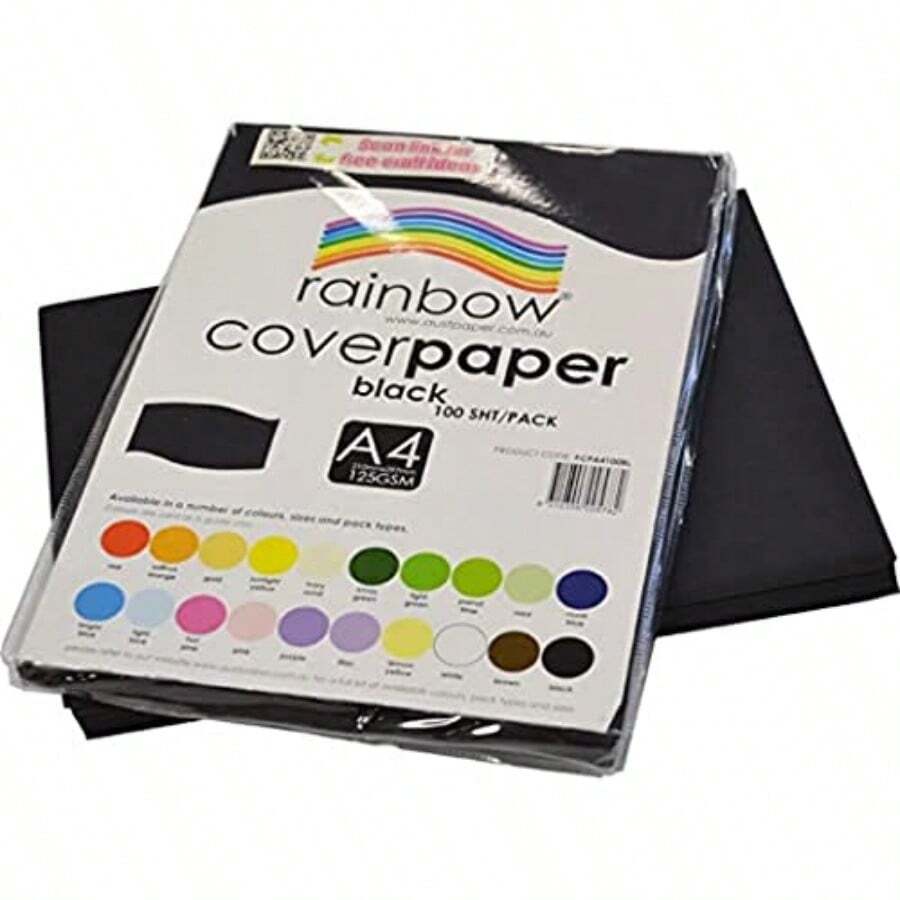 Rainbow A4 Cover Paper 100 Sheets Black