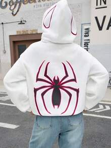 Spider Printed Sweatshirt StreetWear Tracksuit Long Sleeve Cold Weather Top Flannel Jacket - trắng - Xem 2