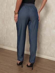 Capri Jeans  Women's Fashion High Waist Lightweight Fabric - 深藍色 - 查看 5