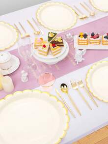 10个/20个/50个装象牙色纸盘，金色箔纸装饰，7英寸/9英寸一次性象牙色扇形纸盘，奶油蛋糕盘，适用于婚礼、婴儿派对、生日、甜点等场合。 - 白色 - 查看 6