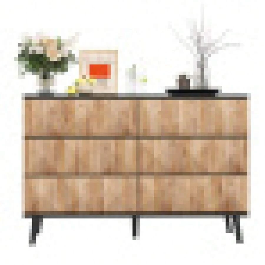 The Sideboard And Vanity Feature A Combination Of Black And Natural Wood Tones, Metal Legs, And Raised Doors. - 黑色+自然色+中密度纖維板+刨花板 - 查看 1