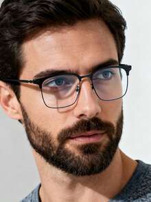 1 PC Men's Lightweight Business Metal Semi-Rim Square Stylish Glasses, Suitable For Daily Reading And Commuting - Multicolor - View 1