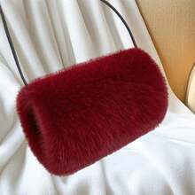 Faux Fur Hand Warmer Muff Portable Warm Plush Hand Cushion With Strap For Winter Outdoor Activity - Burgundy - View 3
