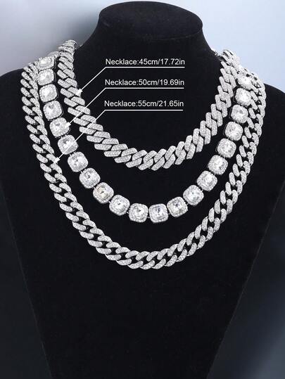 3pcs/Set Cuban Chain Layered Necklace Set,Hip Hop Punk Style Jewelry Set,Multi-Layer Plating,Perfect Street Dress Up For Cool People