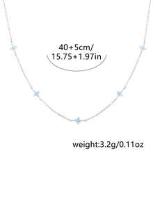 Nooxian 1 pieza Collar de mujer, estilo bohemio con borlas, colgante de trébol de cuatro hojas de cobre con circonita cúbica, accesorio diario como regalo - Plateado - Ver 6