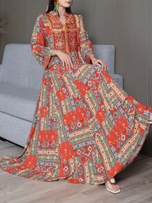 Đầm maxi thêu họa tiết hình học cổ điển, phong cách Bohemian, giản dị, thích hợp cho kỳ nghỉ du lịch. Thanh lịch. - Nhiều màu - Xem 4
