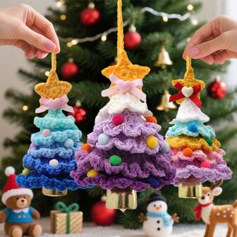 1pc Christmas Hanging Decor Crocheted Christmas Tree Ornament, Christmas Decoration For Car