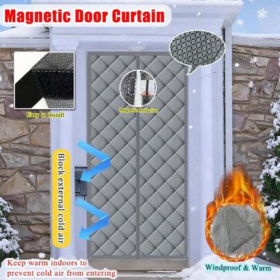 AIYYIPA 1pc Magnetic Thermal Insulated Door Curtain, Easy Installation, Rhombus Pattern, Windproof & Warm, Home Use Room Divider Privacy Curtain, Heat Insulation Curtain, Home Decor