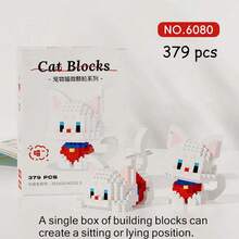 Cute Cat Series Mini Particle Building Block Set, Animal Model DIY Assembling Building Blocks Toy, DIY Cartoon Cat Blocks Kit, Fashion Assembly Toy, Creative Birthday/Halloween/Christmas Gift, Home And Office Desktop Decoration, 300+PCS