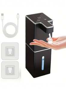 1pc Automatic Soap Dispenser, Rechargeable Bathroom Liquid Soap Dispenser With Touchless Sensor, Wall-Mounted Foaming Handwash Dispenser For Bathroom, Restroom, Kitchen, Hotel, Hospital, Mall, Easy Installation With USB Charging Cable And Wall Stickers - Multicolor - View 14