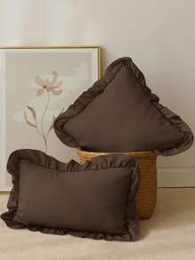 1pc Romantic French Style Ruffled Quilted Envelope Without Filler, Chic Romantic Decorative Throw Pillowcase For Bedroom/Dorm/Sofa/Couch, Gift For Lover, Friend. Machine Washable. Oeko-Tex Certified. Maroon