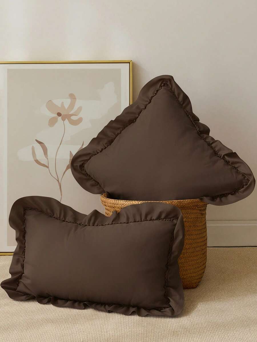 1pc Romantic French Style Ruffled Quilted Envelope Without Filler, Chic Romantic Decorative Throw Pillowcase For Bedroom/Dorm/Sofa/Couch, Gift For Lover, Friend. Machine Washable. Oeko-Tex Certified. Maroon