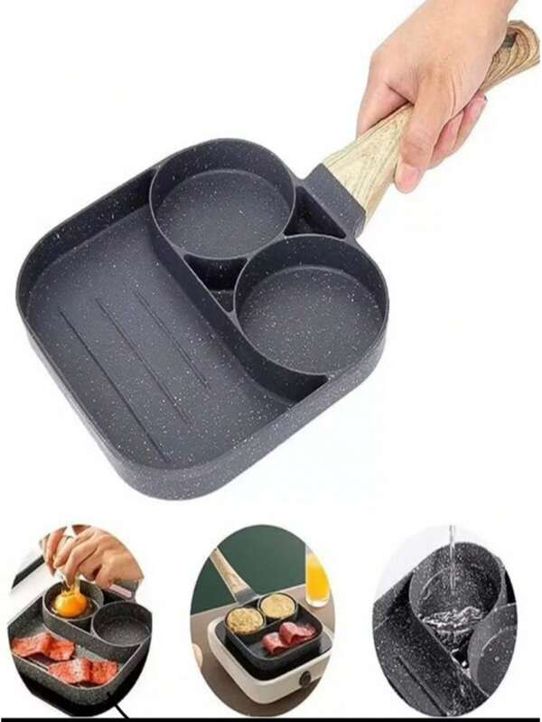 Frigideira Antiaderente 3 Furos Divisórias Fritar Ovo Lanche Hambúrguer Jogo de Panelas Multiuso