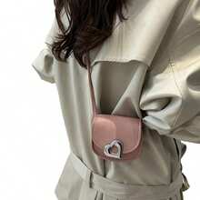 Mini bolso bandolera para mujer con cierre de corazón, elegante textura de PU, bolso de hombro informal - Rosa - Ver 5