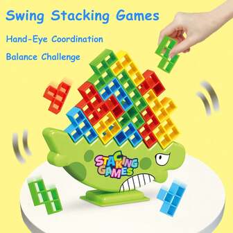 48 PCS Tetra Tower Game, Tetra Tower Balance Stacking Blocks Game, New Upgrade Dinosaur Balance Stacking Team Building Blocks Toy, Team Building Blocks Board Game For 1-4 Players Family Games Parties Travel Kids & Adults