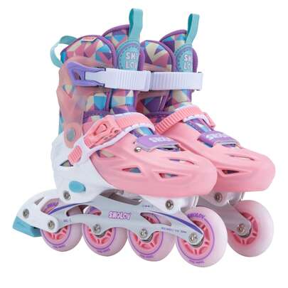 SHOLOV 时尚运动型女士户外直排轮滑鞋，尺码 30-41。轻便、高回弹、可调节，配有可拆卸鞋套、足弓支撑记忆功能、良好的制动性能、闪光 PU 轮，以及加固的 PP 铝合金框架，有效防止脚踝扭伤。适合初学者。