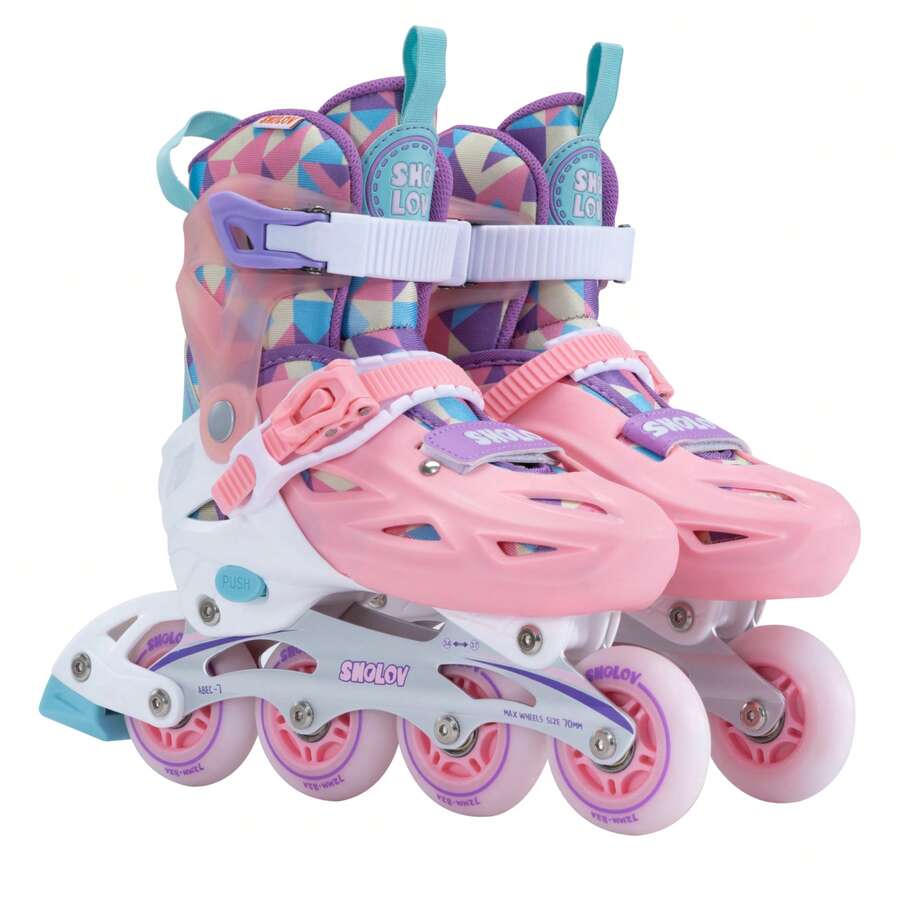 SHOLOV 时尚运动型女士户外直排轮滑鞋，尺码 30-41。轻便、高回弹、可调节，配有可拆卸鞋套、足弓支撑记忆功能、良好的制动性能、闪光 PU 轮，以及加固的 PP 铝合金框架，有效防止脚踝扭伤。适合初学者。