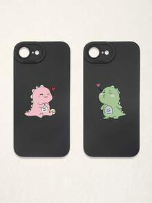 2pcs Minimalist Black Phone Cases, Dinosaur Phone Cases, Couple Phone Cases, Lens Protection Phone Cases, Compatible With IPhone & Galaxy, Phone Cases, Cases Compatible With IPhone 17 Pro Max, Covers, Cute Phone Cases, Compatible With IPhone 13 Case, Compatible With IPhone 15 Case, Phone Cases, Galaxy Phone Cases, Suitable As Birthday Gifts, Girlfriend, Boyfriend Or For Personal Use - Multicolor - View 48