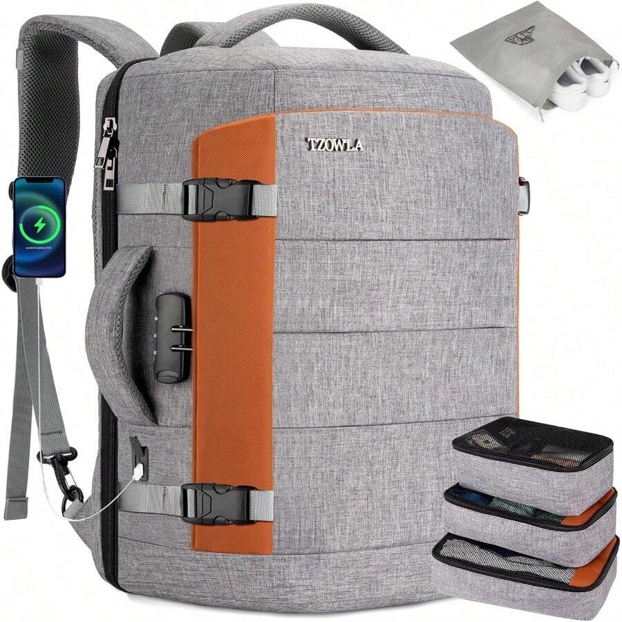 Tzowla 40L Travel Laptop Backpack For Men Women Carry On Flight ApprovedExpandable Large Capacity Water Resistant Anti Theft Backpacks With USB Port Business Causal Daypack Bag Fit 17.3"Computer - GreybackpackWith3PackingCubes - View 1