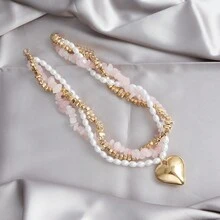 1pc Elegant 3-Layer Beaded Heart Necklace For Women, Suitable For Holidays, Birthdays, Dates, Parties, Vacations, Casual Wear - Love - View 6