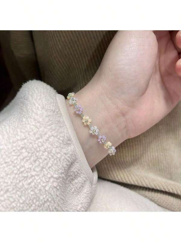 1 Peça Pulseira Colorida Minimalista e da Moda com Contas em Formato de Flor, Adequada para Joias Elegantes e Doces de Festa para Mulheres, Presente de Férias na Praia, Presente para Namorada/Dia dos Namorados/Halloween/Natal