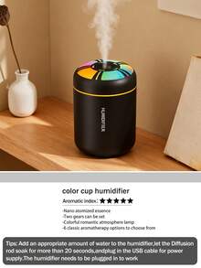 1 Pc Mini Car Humidifier, 180ml Capacity, USB Power Supply, Two Colors Black And White Optional, With Cold Fog And Luminous Atmosphere Light Humidifier,Car Air Freshener, 6 Kinds Of Aromatic Essential Oils Optional - Black and White - View 14