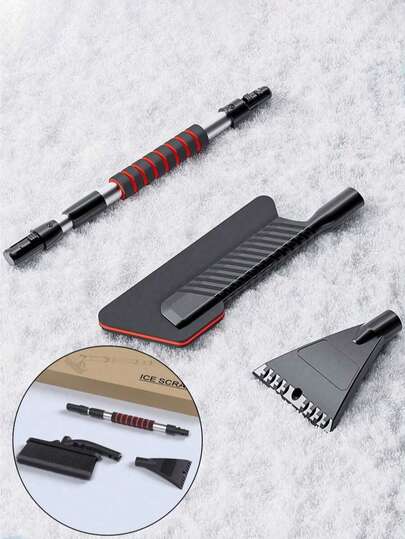 Telescopic Car Snow Brush & Ice Scraper – 2-In-1 Aluminum Snow Shovel For Windshield, Dual Head (Broom + Scraper), Extendable & Detachable – Essential Winter Car Tool For Snow, Ice, Frost Removal,Car Window Defrosting,Multi-Function Combination Snow Shovel,Car Accessories