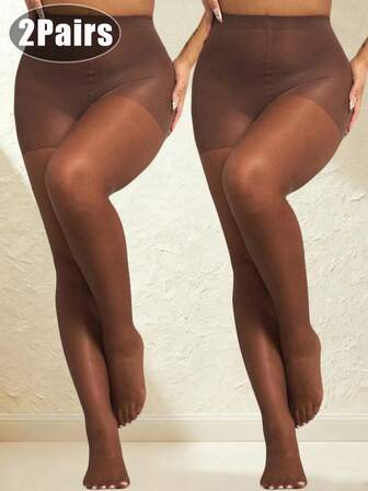 2 pares de medias de licra de 20D en talla grande color café - Medias elásticas y versátiles, sexys para mujeres, adecuadas para invierno, Navidad, fiestas familiares y vestimenta formal, cómodas