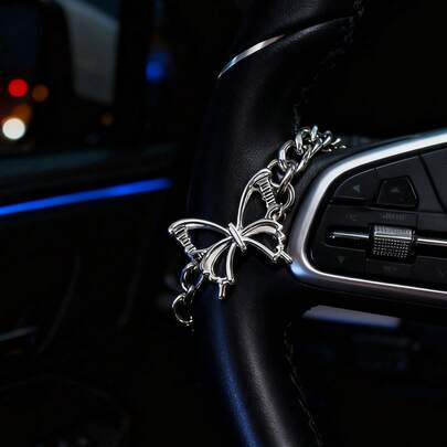 Silver Butterfly Steering Wheel Chain, Car Interior Decor, Cute Car Accessory, Vehicle Hanging Ornament, Unique Car Decoration