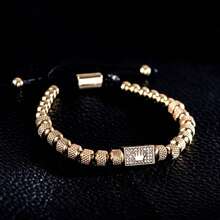 Men's Adjustable Braided Bracelet – Luxury Crown Charm With Micro-Paved Beads, Elegant Wrist Jewelry For Him - 金色 - 查看 5