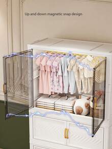 1pc Foldable Portable Wardrobe Organizer Rack, Independent Plastic Wardrobe Storage Box, Clothing Cabinet Divider Storage Box, Foldable Portable Design, Bedroom Storage Rack, No Gold Pipe, Vertical Shelf, Decorative Furniture Storage Cabinet - Multicolor - View 7
