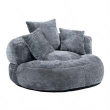Chenille Lazy Sofa, Single Seat Bean Bag Sofa Chair, High-Back Durable Soft Comfort Recliner, Casual Living Room Sofa Chair, Includes 3 Pillows, Indoor/Outdoor Use, No Assembly Required, Suitable For Living Room, Bedroom, Dormitory And Apartment (Gray) - Xám - Xem 8