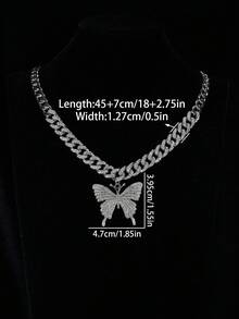 蝴蝶链首饰套装，包含链项链、水钻蝴蝶吊坠项链、水钻蝴蝶手链、大耳环、闪亮耳环、戒指套装、闪亮派对配饰 - 蝴蝶首飾 - 查看 12