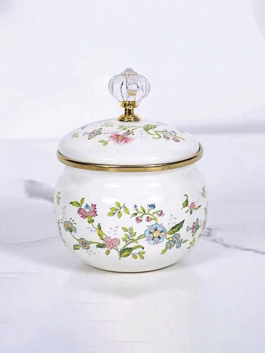 1pc Multi-Color Vintage Enamel Seasoning Jar, Sugar Jar, Salt Jar, Tea Jar, Coffee Jar, Lard Jar With Lid, Thick Retro French Enamel Seasoning Jar, Sugar Jar, Salt Jar, Tea Jar, Coffee Jar, Lard Jar With Lid, Uncoated Acid And Alkali Resistant Storage Jar - Multicolor - View 1