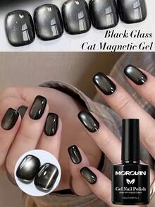 Morovan Magnetic Cat Eye Gel Polish - Black Glass Bead Effect, UV/LED Soak Off Nail Art Gel, Christmas Gift - Black - View 10