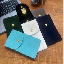 1入組厚雙面絨面錶包，綠色或黑色信封錶袋，高級麂皮拉鍊按鈕錶袋，防刮損保護您的錶