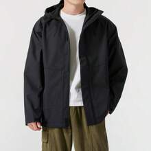 Adidas男裝外套春季新款運動休閒拒水防潑寬鬆連帽外套JM9154 - 黑色 - 查看 2